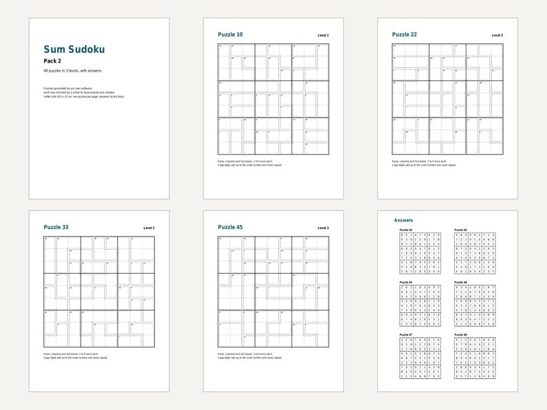 Sum Sudoku Pack 2, 48 Puzzles, 3 Levels, Answers (PDF Download) image 8