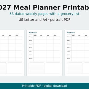 2027年版 食事プランナー（印刷可能）、日付入り週間プランと買い物リスト（PDF） 画像 1