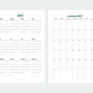 2027 B6 Planner Inserts Printable, Dated Week per Page, Monthly Pages, Year at a Glance image 3