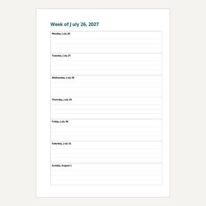 2027 B6 Planner Inserts Printable, Dated Week per Page, Monthly Pages, Year at a Glance image 6