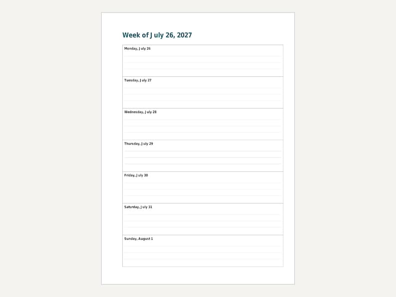 2027 B6 Planner Inserts Printable, Dated Week per Page, Monthly Pages, Year at a Glance image 6