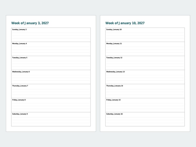 Agenda hebdomadaire 2027 à imprimer, vue d'ensemble de l'année, calendrier mensuel (PDF) image 2