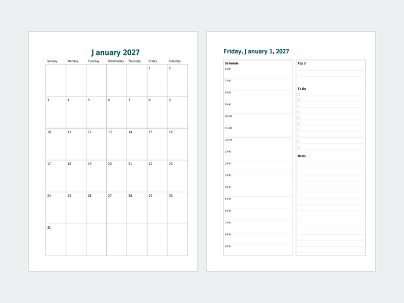 2027 Daily Planner Inserts, A5 & Half Letter, Dated Pages (Digital Download) image 2