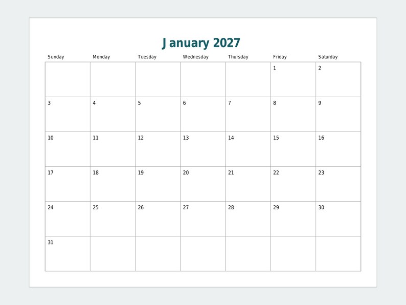 2027 Printable Calendar, Year at a Glance, Monthly Pages (PDF) image 3