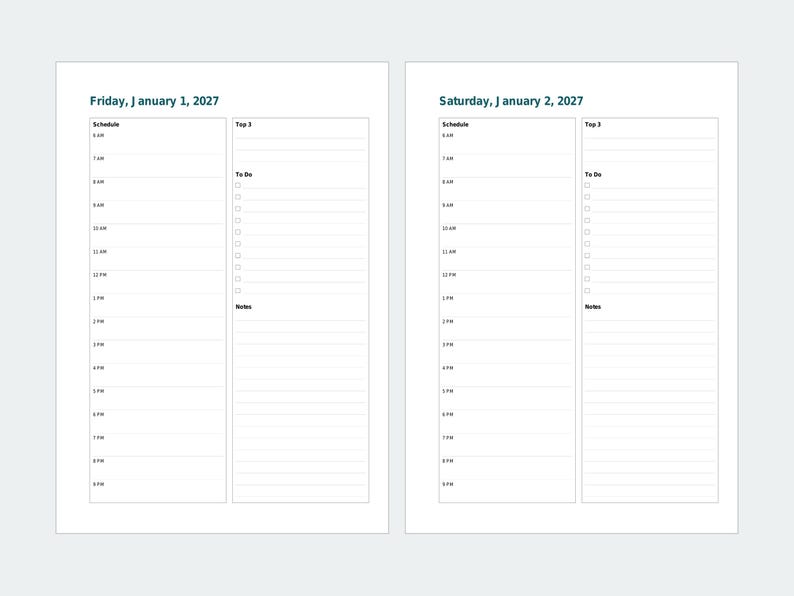 2027 Daily Planner Inserts, A5 & Half Letter, Dated Pages (Digital Download) image 3