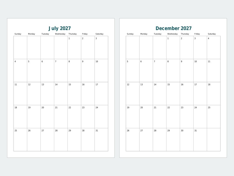 2027 Monthly Planner Printable, Portrait Month per Page, Year at a Glance, Letter and A4 image 3