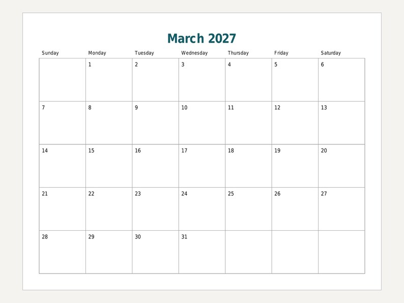 2027 Printable Calendar, Year at a Glance, Monthly Pages (PDF) image 5