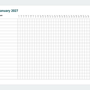 2027年習慣トラッカー（印刷可能）、月間・年間習慣トラッカー、横向きPDF、レターサイズ・A4サイズ 画像 3