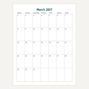 2027 Monthly Planner Printable, Portrait Month per Page, Year at a Glance, Letter and A4 image 5