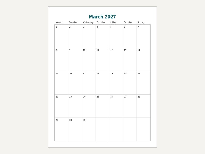 2027 Monthly Planner Printable, Portrait Month per Page, Year at a Glance, Letter and A4 image 5