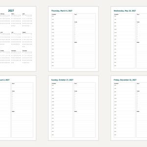 Planificador diario imprimible 2027, página por día con fecha, páginas mensuales, formato carta y A4 (PDF). imagen 8