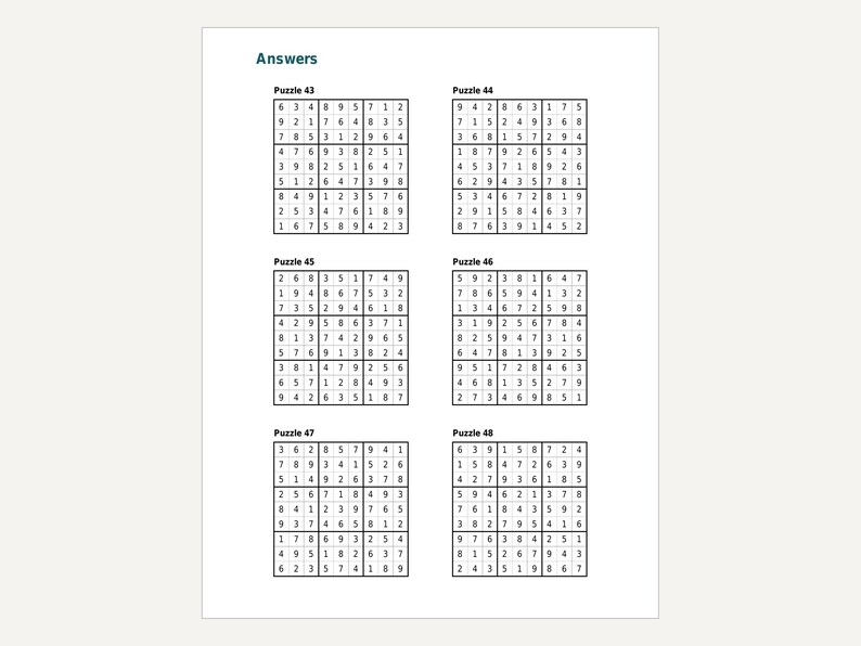 Sudoku-Rätselpaket mit 48 druckbaren Rätseln in 3 Schwierigkeitsstufen (PDF-Download) Bild 7
