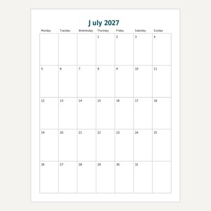 2027 Monthly Planner Printable, Portrait Month per Page, Year at a Glance, Letter and A4 image 6