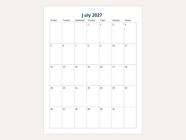 2027 Monthly Planner Printable, Portrait Month per Page, Year at a Glance, Letter and A4 image 6