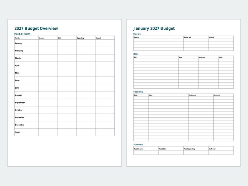 2027 Budget Planner Printable, Monthly Budget Pages, Bill Tracker, Expense Tracker, Letter and A4 PDF image 2