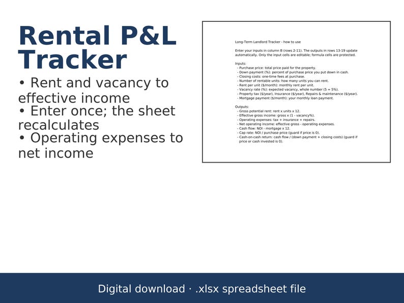 Long-Term Rental P&L Tracker Spreadsheet: Rent, Expenses and Cash Flow for Landlords image 1