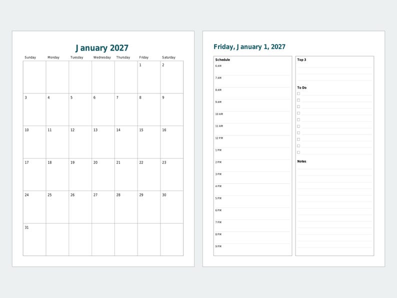 Agenda digital diaria 2027, PDF con hipervínculos, página por día con fecha, inicio en domingo o lunes. imagen 2