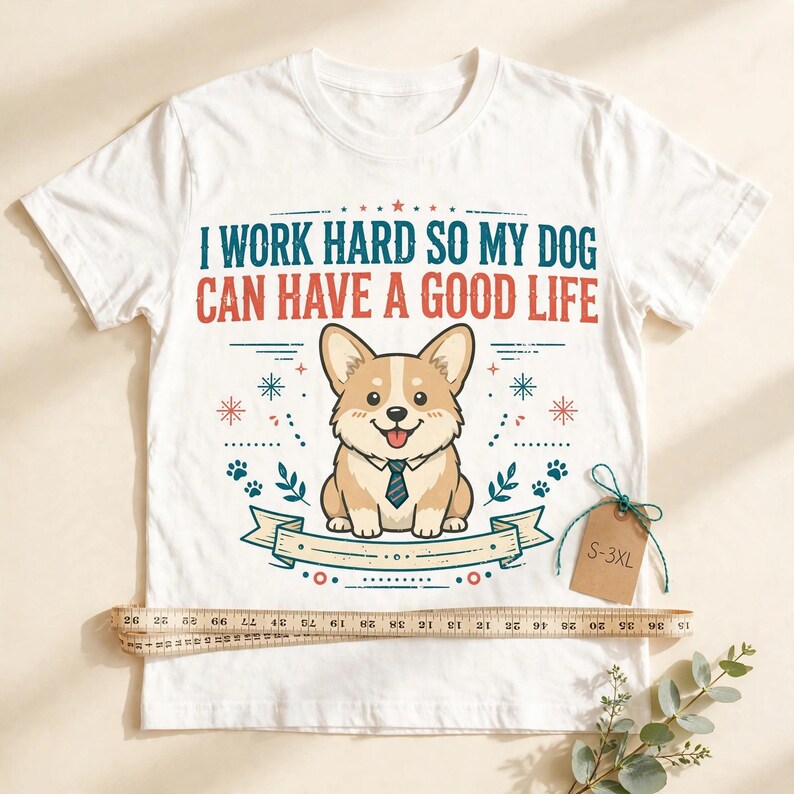 Jag jobbar hårt så att min hund kan ha ett bra liv, rolig Corgi-t-shirt, hundmamma-pappa-gåva, sarkastisk hundtröja bild 9