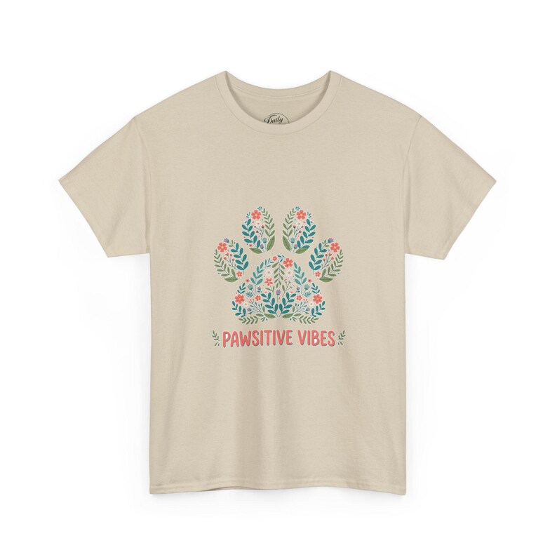 Pawsitive Vibes Shirt, Floral Paw Print T-Shirt, Dog Mom Gift, Positive Dog Lover Tee for Women imagen 2