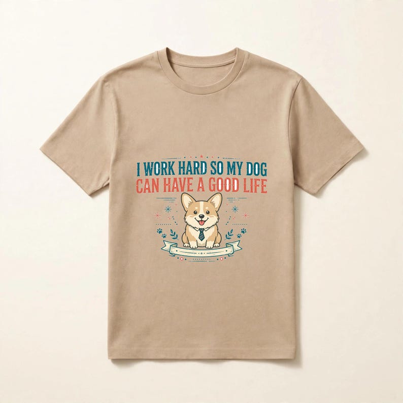 Jag jobbar hårt så att min hund kan ha ett bra liv, rolig Corgi-t-shirt, hundmamma-pappa-gåva, sarkastisk hundtröja Sand