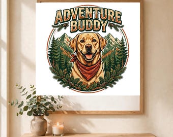 Adventure Buddy PNG, Labrador Dog Digital Download, Outdoor Dog Lover Printable