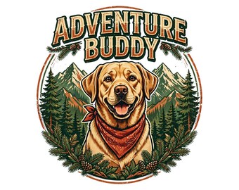 Adventure Buddy PNG, Labrador Dog Digital Download, Outdoor Dog Lover Printable