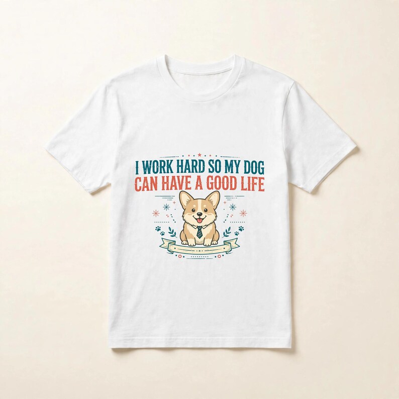 Jag jobbar hårt så att min hund kan ha ett bra liv, rolig Corgi-t-shirt, hundmamma-pappa-gåva, sarkastisk hundtröja White