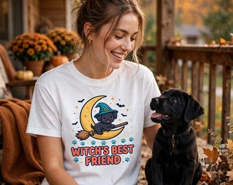 Witch's Best Friend Shirt, Halloween Dog Tee, Spooky Season Dog T-Shirt, Witchy Dog Lover Gift
