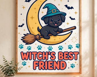 Witch's Best Friend Dog PNG — Halloween Witch Hat Dog Digital Download, Spooky Dog Mom Gift