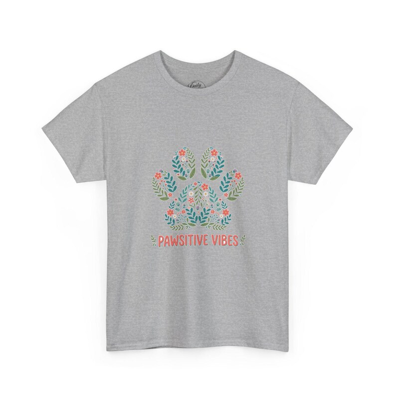 Pawsitive Vibes Shirt, Floral Paw Print T-Shirt, Dog Mom Gift, Positive Dog Lover Tee for Women imagen 3