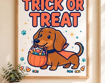 Trick or Treat Dachshund PNG — Halloween Wiener Dog Digital Download, Doxie Mom Gift
