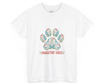 Pawsitive Vibes Shirt, Floral Paw Print T-Shirt, Dog Mom Gift, Positive Dog Lover Tee for Women