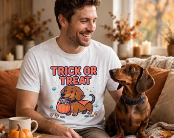 Trick or Treat Dachshund Shirt, Halloween Wiener Dog Tee, Spooky Doxie T-Shirt, Dachshund Lover Gift