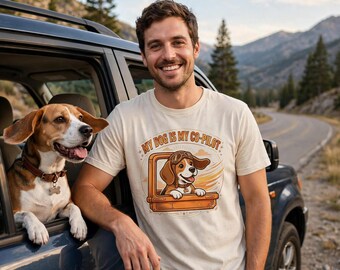 My Dog Is My Co-Pilot Shirt, Funny Beagle T-Shirt, Dog Dad Gift, Dog Lover Tee for Men and Women