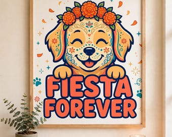 Day of the Dead Dog PNG — 'Fiesta Forever' Sugar Skull Dog Digital Download, Halloween