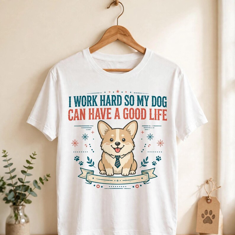 Jag jobbar hårt så att min hund kan ha ett bra liv, rolig Corgi-t-shirt, hundmamma-pappa-gåva, sarkastisk hundtröja bild 7