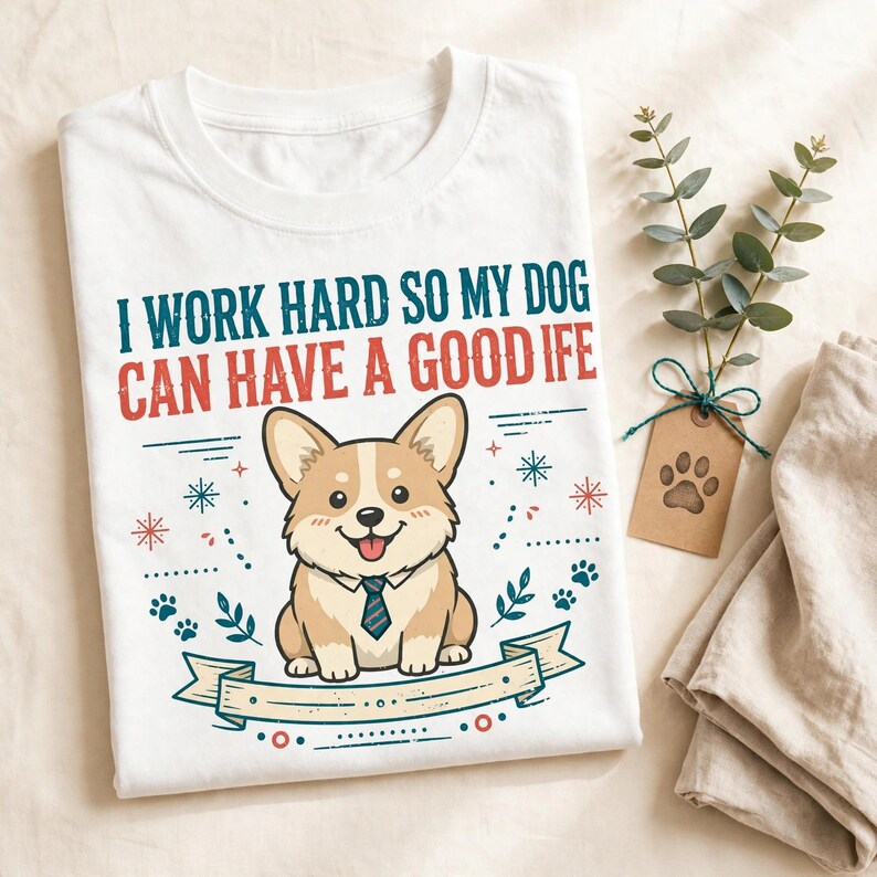 Jag jobbar hårt så att min hund kan ha ett bra liv, rolig Corgi-t-shirt, hundmamma-pappa-gåva, sarkastisk hundtröja bild 8
