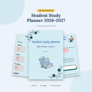 2026-2027 Student Study Planner – Printable Academic Schedule, Assignment & Habit Tracker (PDF)