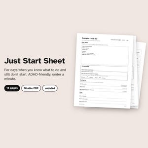 ADHD Daily Planner Printable, Just Start Sheet for Procrastination, Undated Focus Page, Fillable PDF, A4 and US Letter