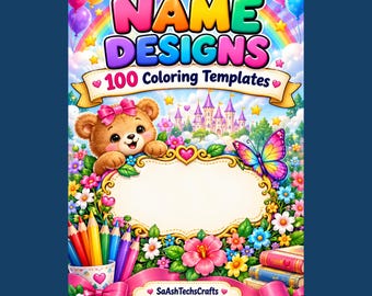 Pagine da colorare con nomi modificabili in PDF: 100 cornici, formato A4 + US Letter