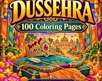 Pagine da colorare di Dussehra in PDF: 100 disegni per la festa di Vijayadashami, formato A4 + US Letter