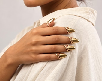 Bague d'ongle dorée effet bombe, bijou de doigt tendance, accessoire de soirée audacieux, cadeau pour elle