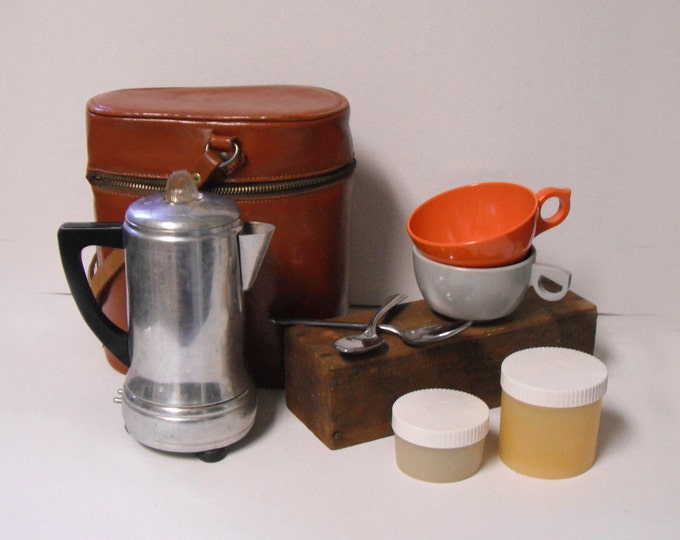 Vintage Mid Century Travel Coffee Pot Percolator With Cups and Etsy