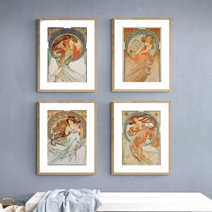 Set di 4 opere d'arte (30% DI SCONTO) di Alphonse Mucha Collection Fine Art Prints - Poster su carta o stampa su tela / Idea regalo / Decorazione da parete