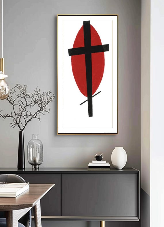 Kazimir Malevich Print: Black Cross on Red Oval, Suprematism Art