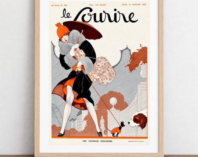 Featured listing image: An Unexpected Encounter Vintage French Fashion Wall Art; Le Sourier Magazine Cover
