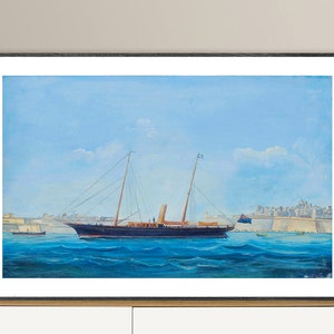 The British Steam Yacht Santa Maria in Grand Harbour, Valetta, Malta by Antonio de Simone - Poster Paper or Canvas Print