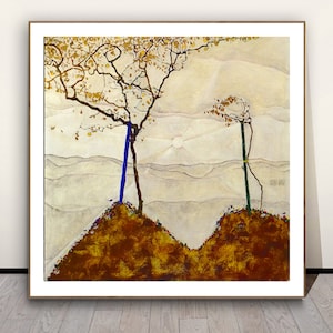Sole autunnale di Egon Schiele - Stampa artistica - Dipinto di paesaggio, opera d'arte decorativa, opera d'arte autunnale / idea regalo / decorazione da parete