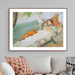 Woman Lying on a Bench by Carl Larsson, Fine Art Print,  Interior Artwork, Figurative  Wall Décor, Watercolor Print