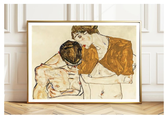 Lovers (detail) by Egon Schiele Fine Art Print - Figurative